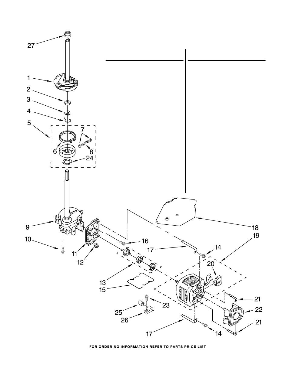 Brake, clutch, gearcase, motor and pump, Brake, clutch, gearcase, motor and pump parts | Whirlpool CAM2742TQ2 User Manual | Page 10 / 17