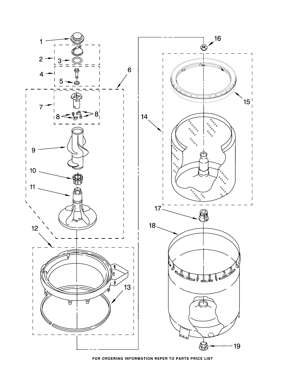 Agitator, basket and tub, Agitator, basket and tub parts | Whirlpool CAM2742TQ2 User Manual | Page 8 / 17