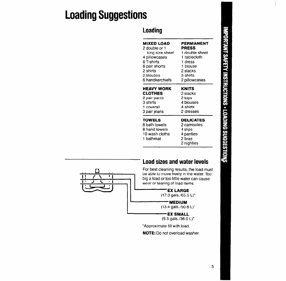 Loading suggestions, Ex large, Medium | Ex small | Whirlpool LT7OOOXT User Manual | Page 5 / 20