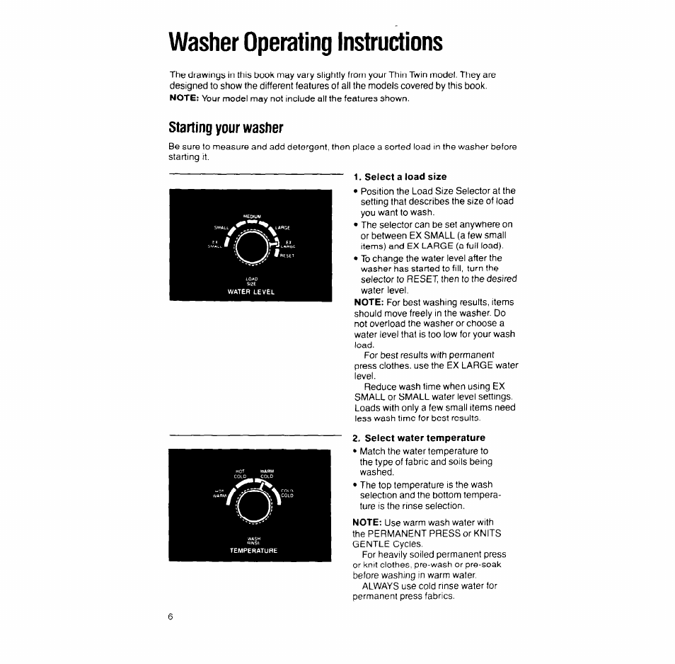 Washer operating instructions, Starting your washer | Whirlpool LT7OOOXT User Manual | Page 6 / 20