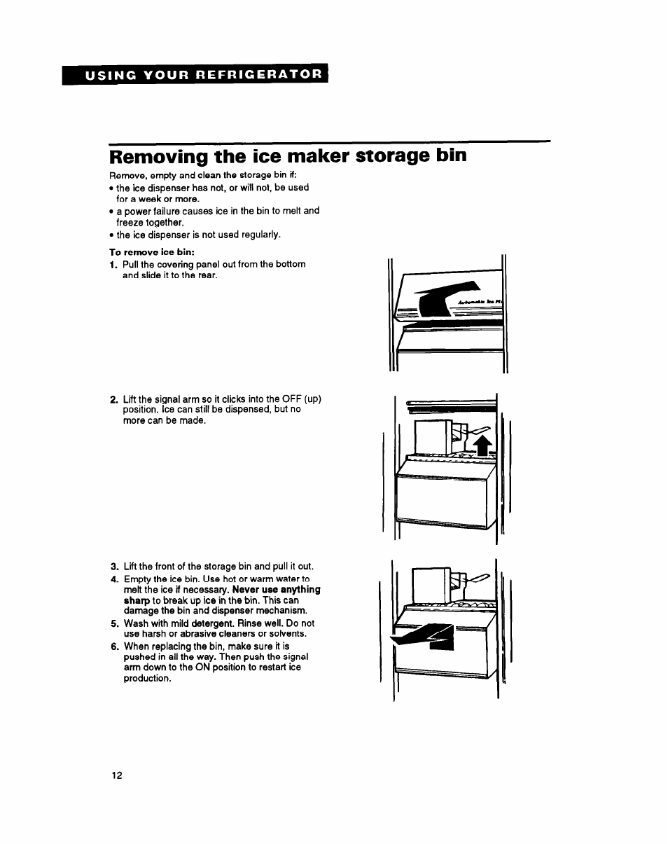 Removing the ice maker storage bin | Whirlpool RS25AW User Manual | Page 12 / 24