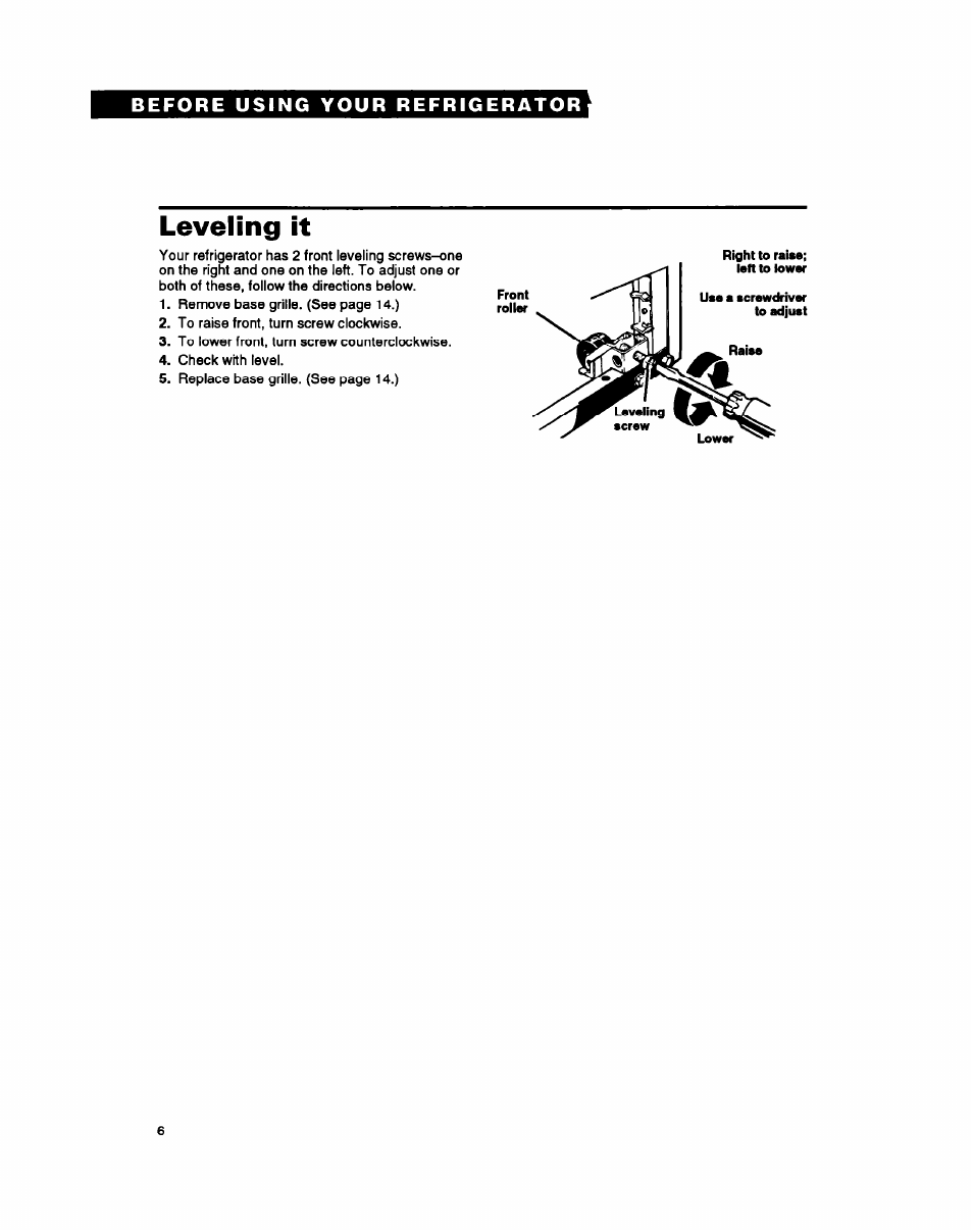 Leveling it | Whirlpool RS25AW User Manual | Page 6 / 24