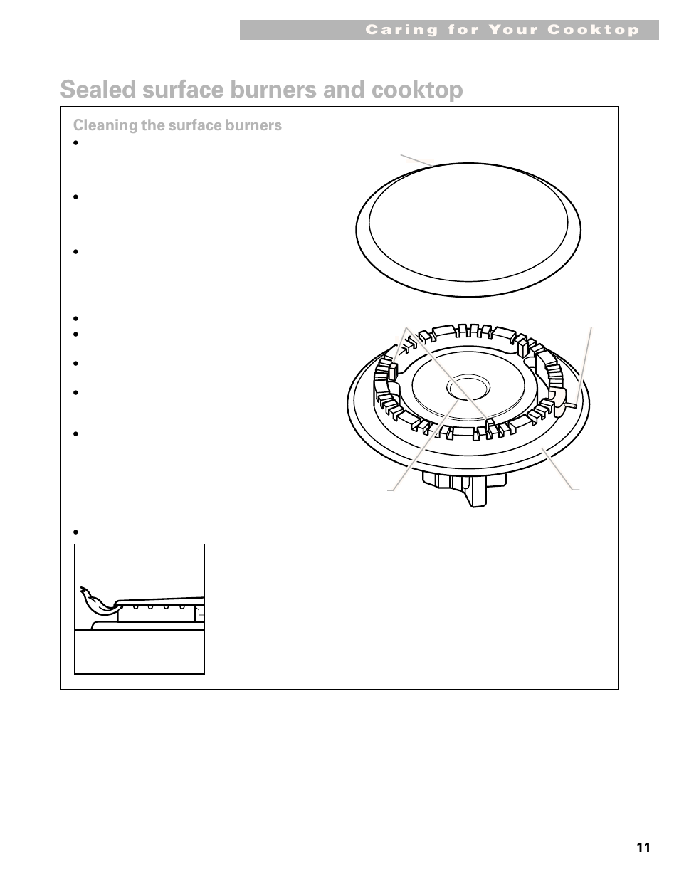 Sealed surface burners and cooktop, Cleaning the surface burners | Whirlpool GL8856EB User Manual | Page 11 / 15