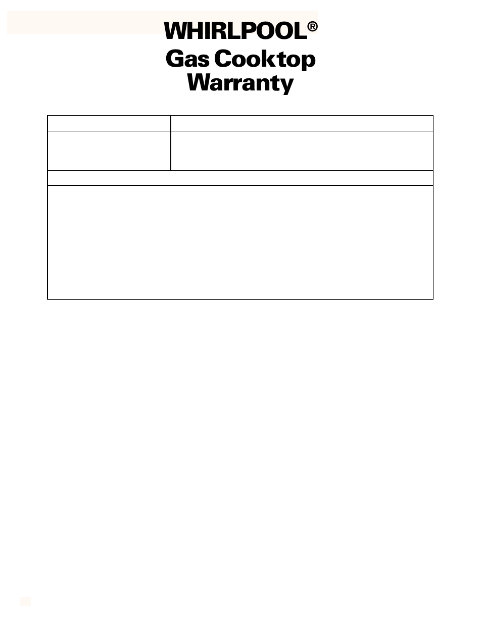 Warrant y, Whirlpool, Cook top warrant y | Whirlpool GL8856EB User Manual | Page 15 / 15