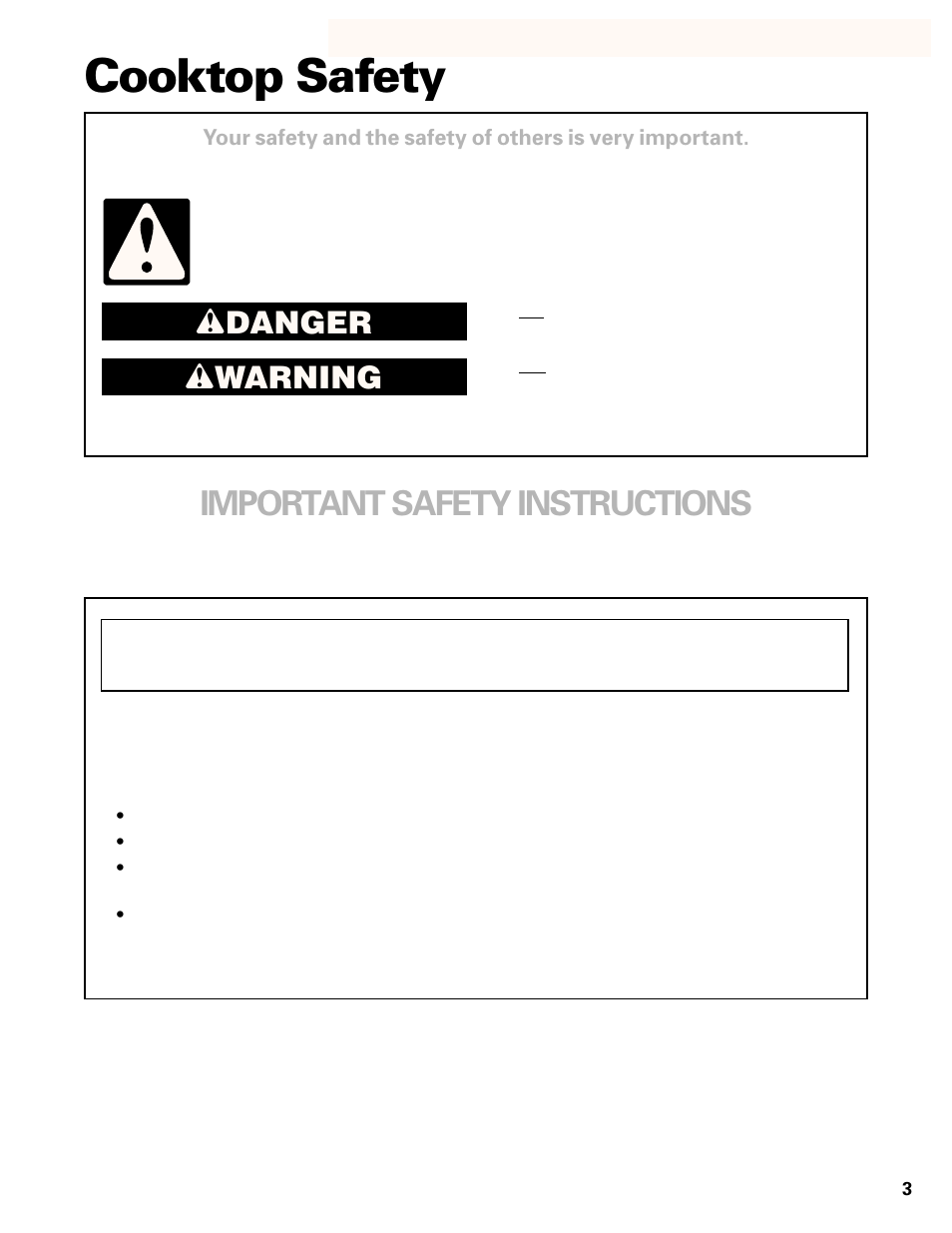 Safety, Cooktop safety, Important safety instructions | Wdanger w warning | Whirlpool GL8856EB User Manual | Page 3 / 15