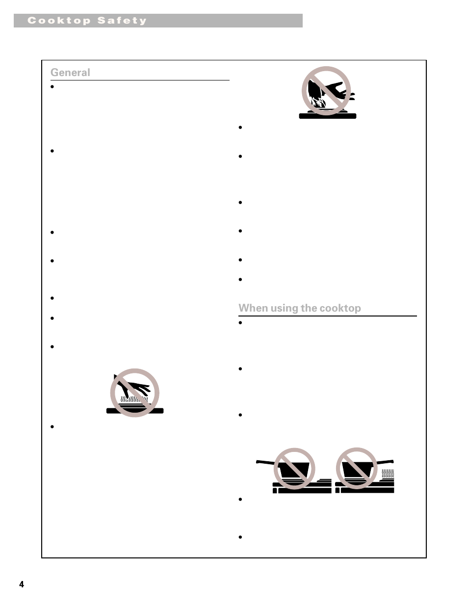 General, When using the cooktop | Whirlpool GL8856EB User Manual | Page 4 / 15