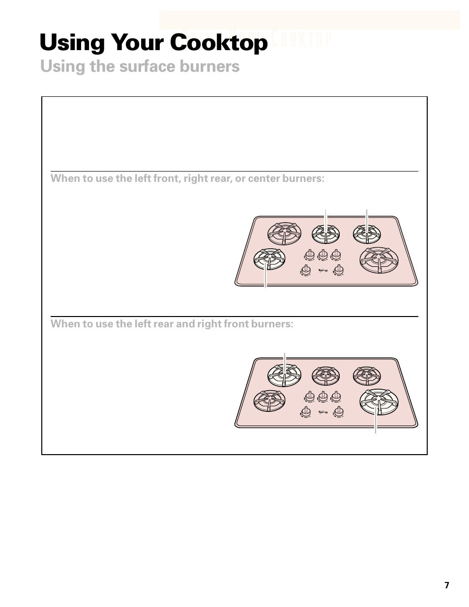 Using your cooktop, Using the surface burners | Whirlpool GL8856EB User Manual | Page 7 / 15