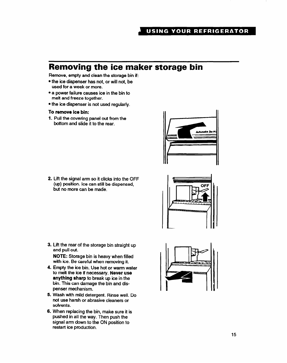 Removing the ice maker storage bin | Whirlpool ET25DQ User Manual | Page 15 / 28