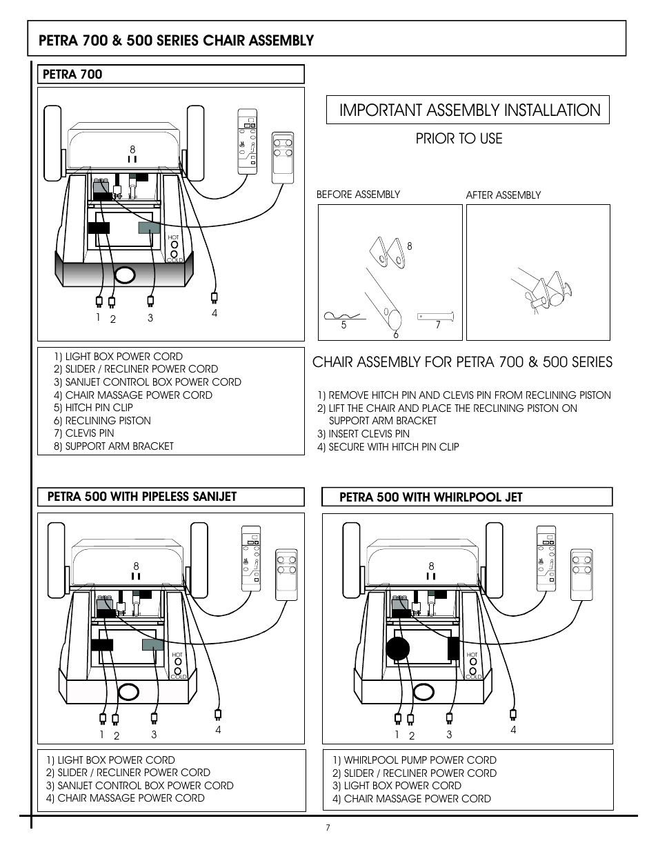 Important assembly installation, Prior to use, Before assembly after assembly | Whirlpool Petra Collection User Manual | Page 7 / 19