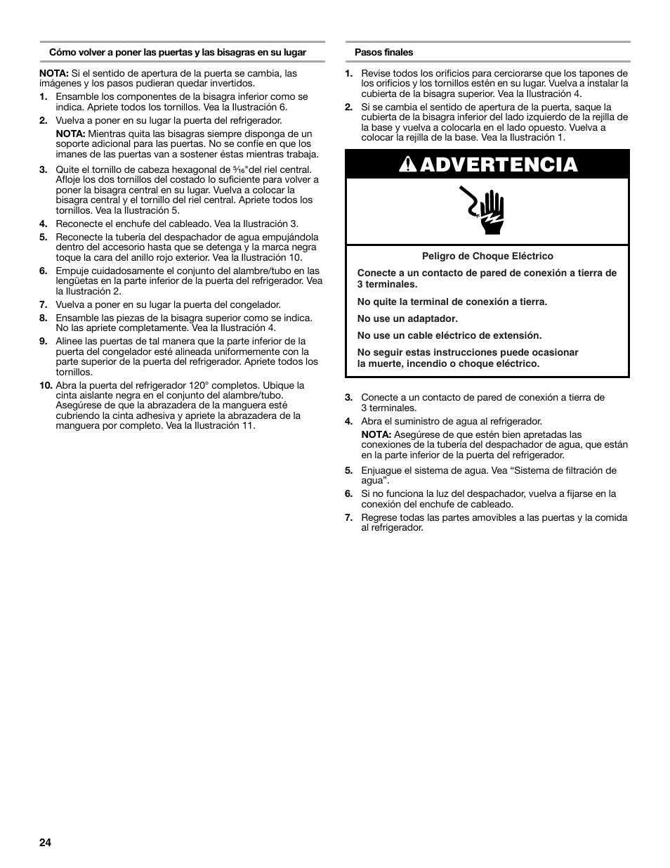 Advertencia | Whirlpool 2314473B User Manual | Page 24 / 52