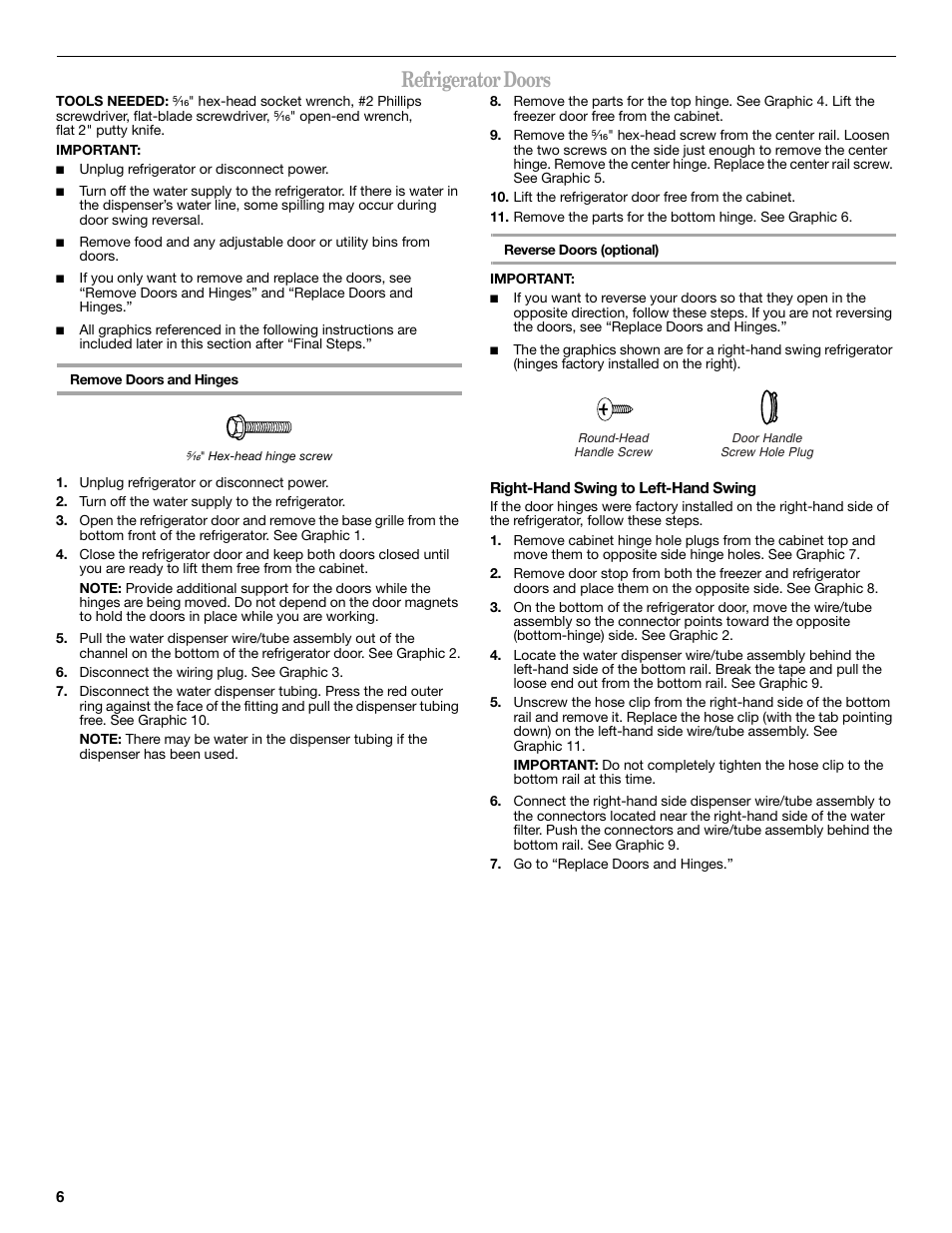 Refrigerator doors | Whirlpool 2314473B User Manual | Page 6 / 52