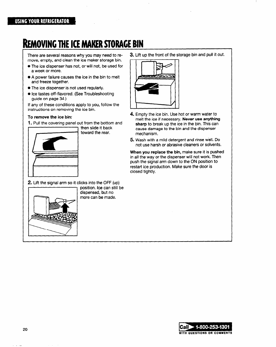 Removing the ice maker storage bin, Emoving, Maker | Storage | Whirlpool ED20TWXDN02 User Manual | Page 20 / 38