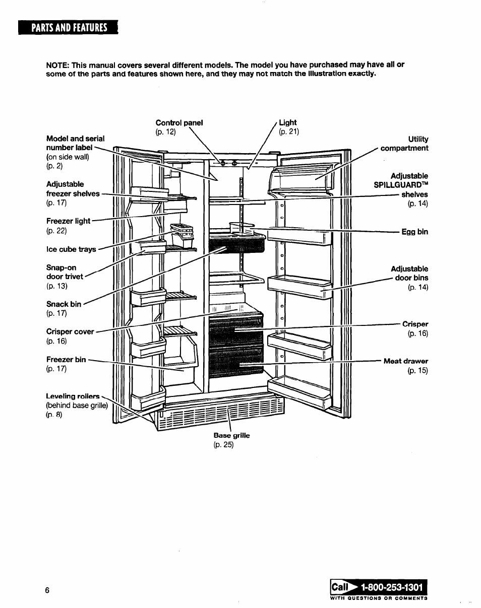 Parts and features | Whirlpool ED20TWXDN02 User Manual | Page 6 / 38