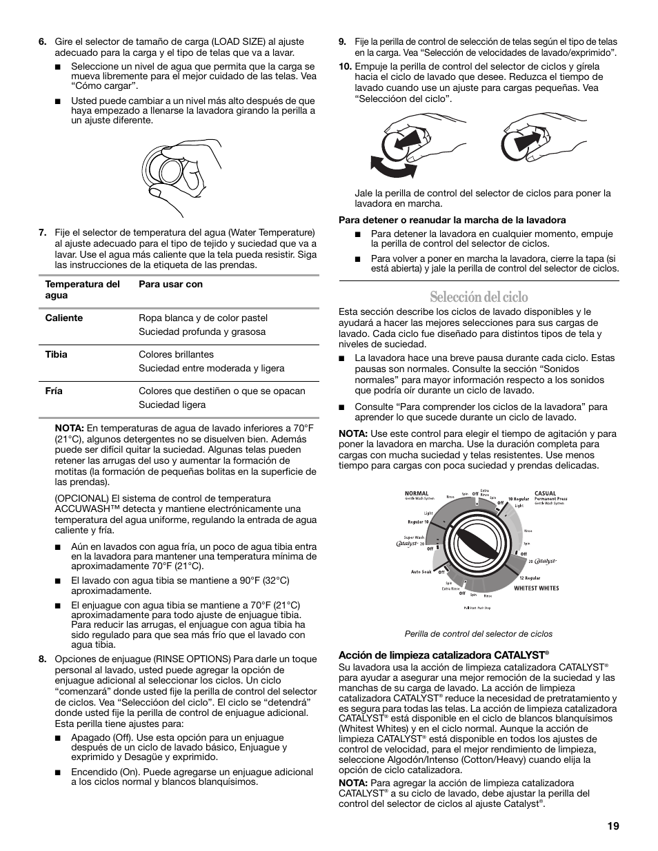 Selección del ciclo | Whirlpool 3955876 User Manual | Page 19 / 40