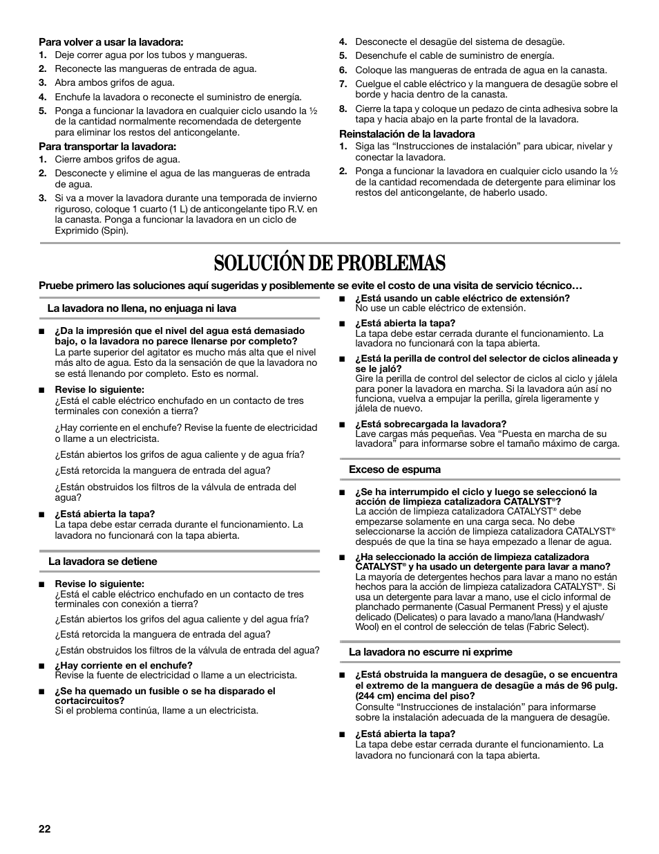 Solución de problemas | Whirlpool 3955876 User Manual | Page 22 / 40