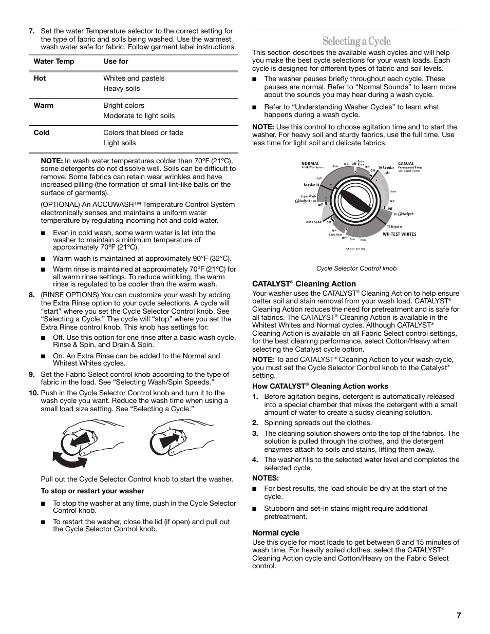 Selecting a cycle | Whirlpool 3955876 User Manual | Page 7 / 40