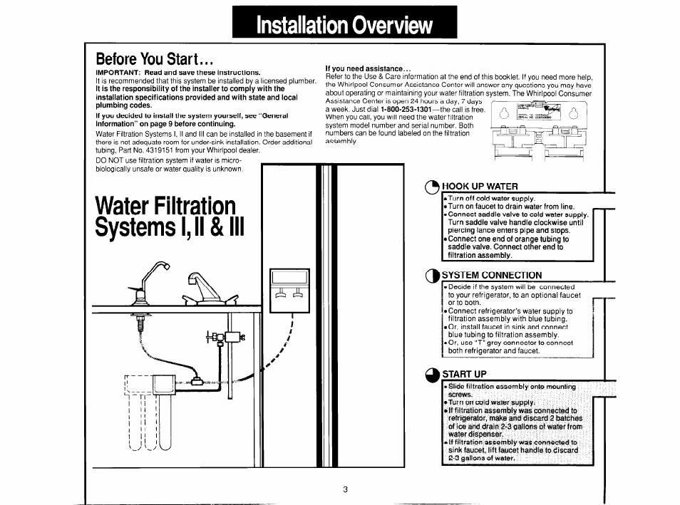 Installation overview, Before you start | Whirlpool System I User Manual | Page 3 / 14