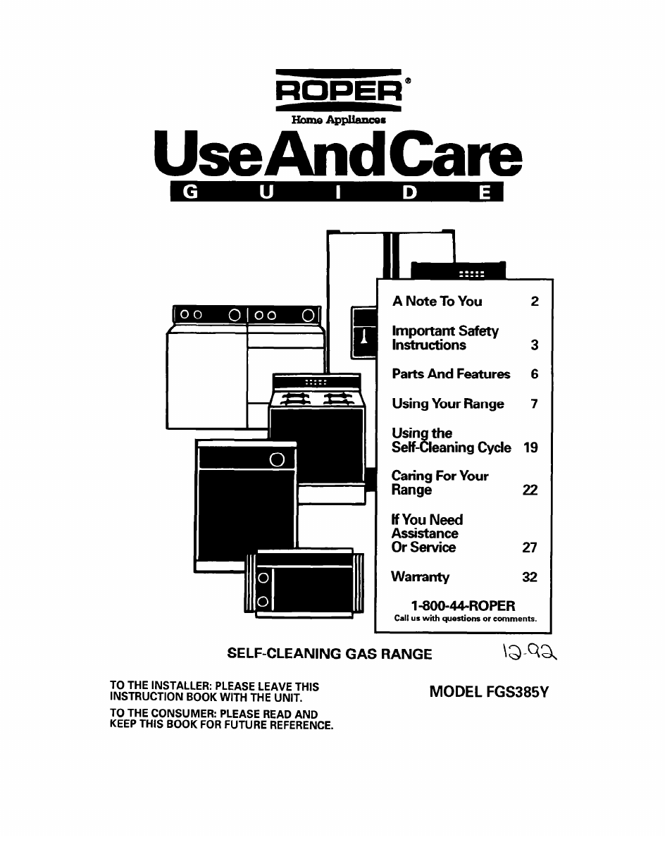 Whirlpool FGS385Y User Manual | 32 pages