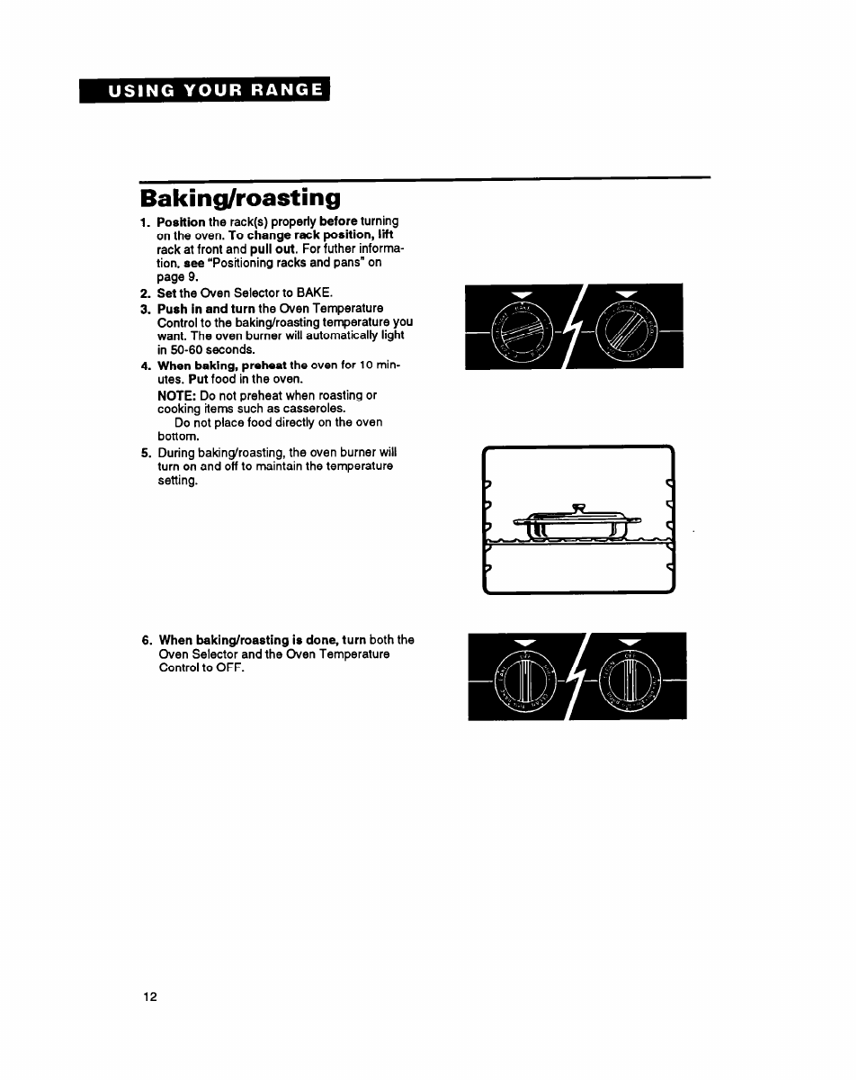 Baking/roasting | Whirlpool FGS385Y User Manual | Page 12 / 32
