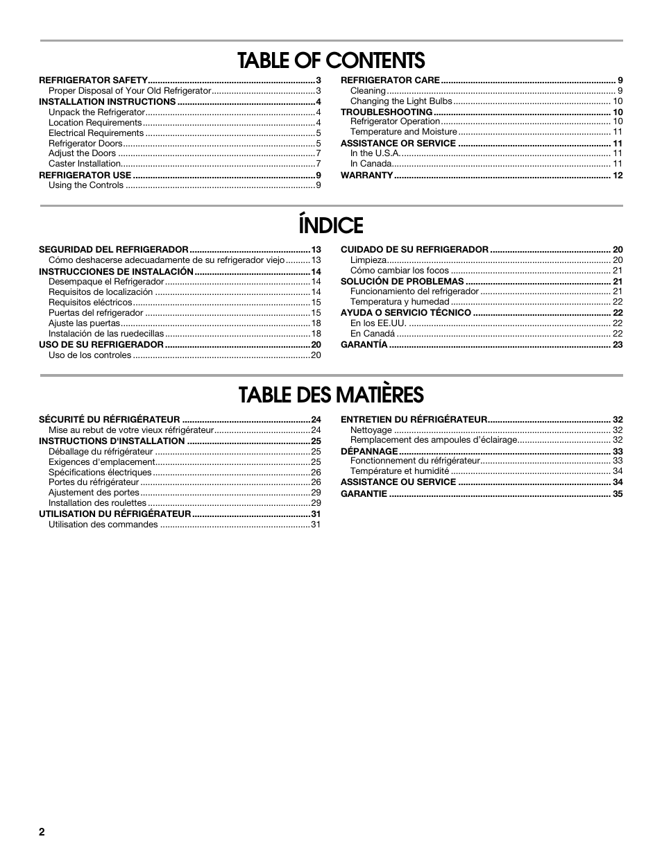 Whirlpool Chillerator GARAGE REFRIGERATOR User Manual | Page 2 / 36