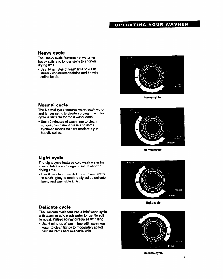 Heavy cycle, Normal cycle, Light cycle | Delicate cycle | Whirlpool LMR4232A User Manual | Page 7 / 24