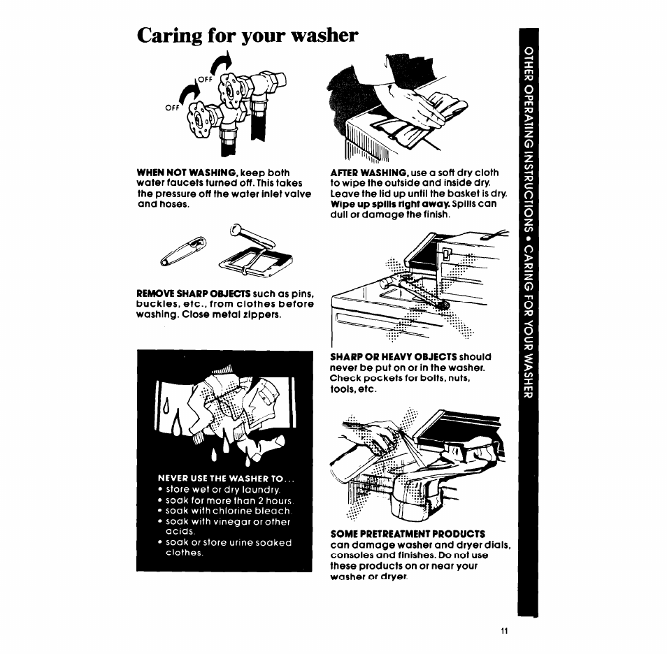 Caring for your washer | Whirlpool LA558oXP User Manual | Page 11 / 16