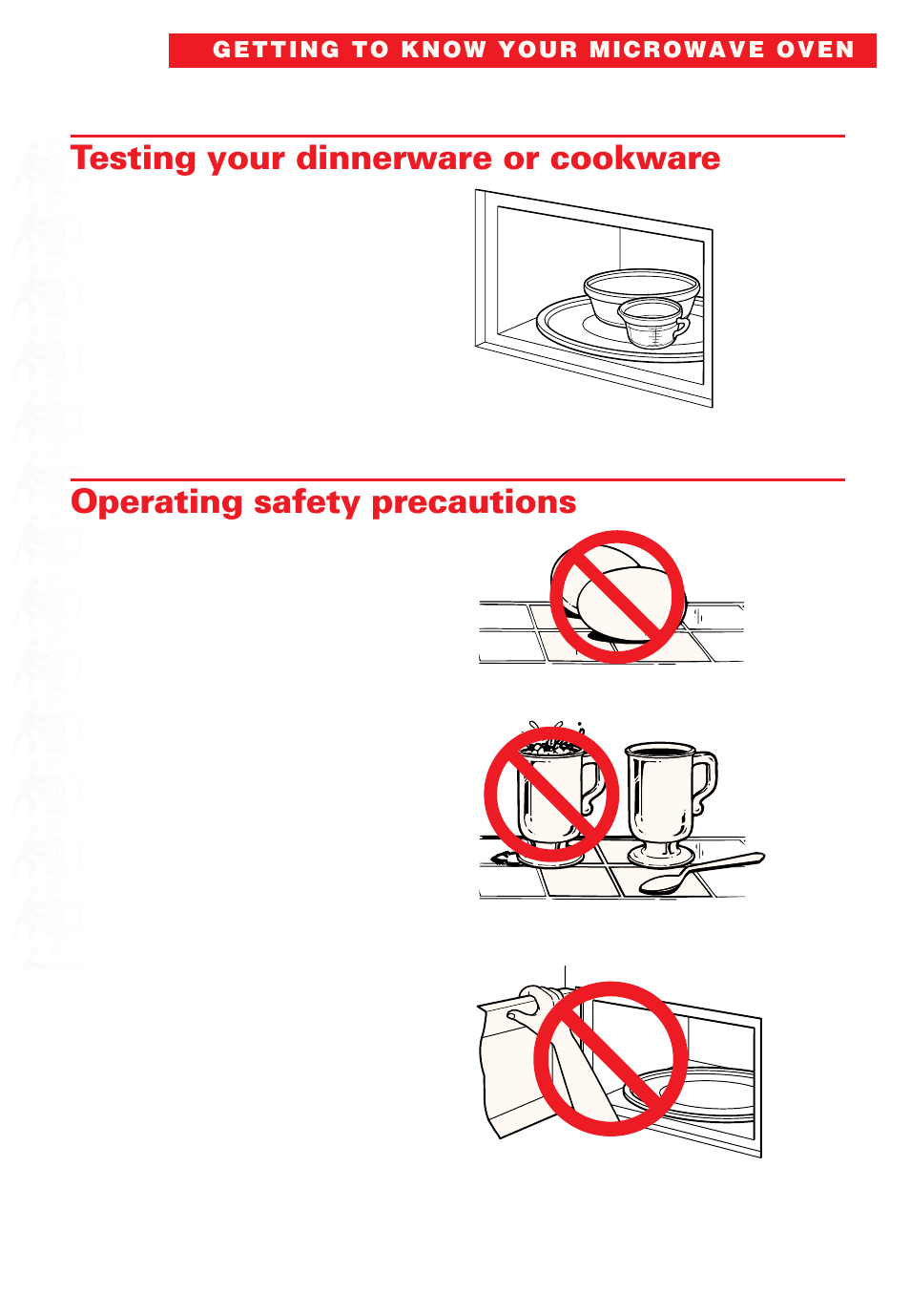 Testing your dinnerware or cookware, Operating safety precautions | Whirlpool YMT8066SE User Manual | Page 11 / 48