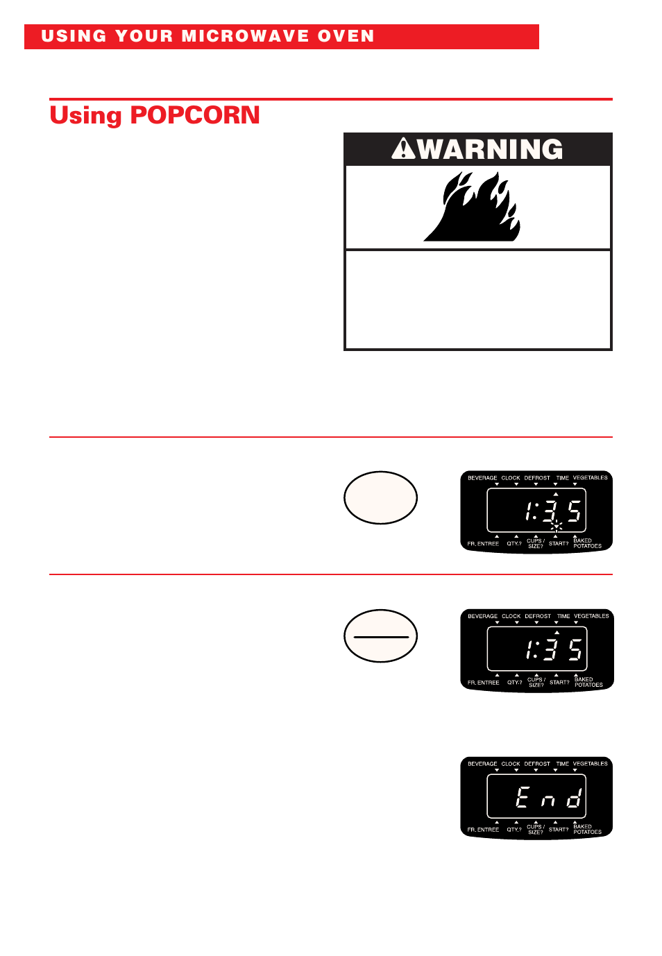 Using popcorn, Wwarning | Whirlpool YMT8066SE User Manual | Page 28 / 48
