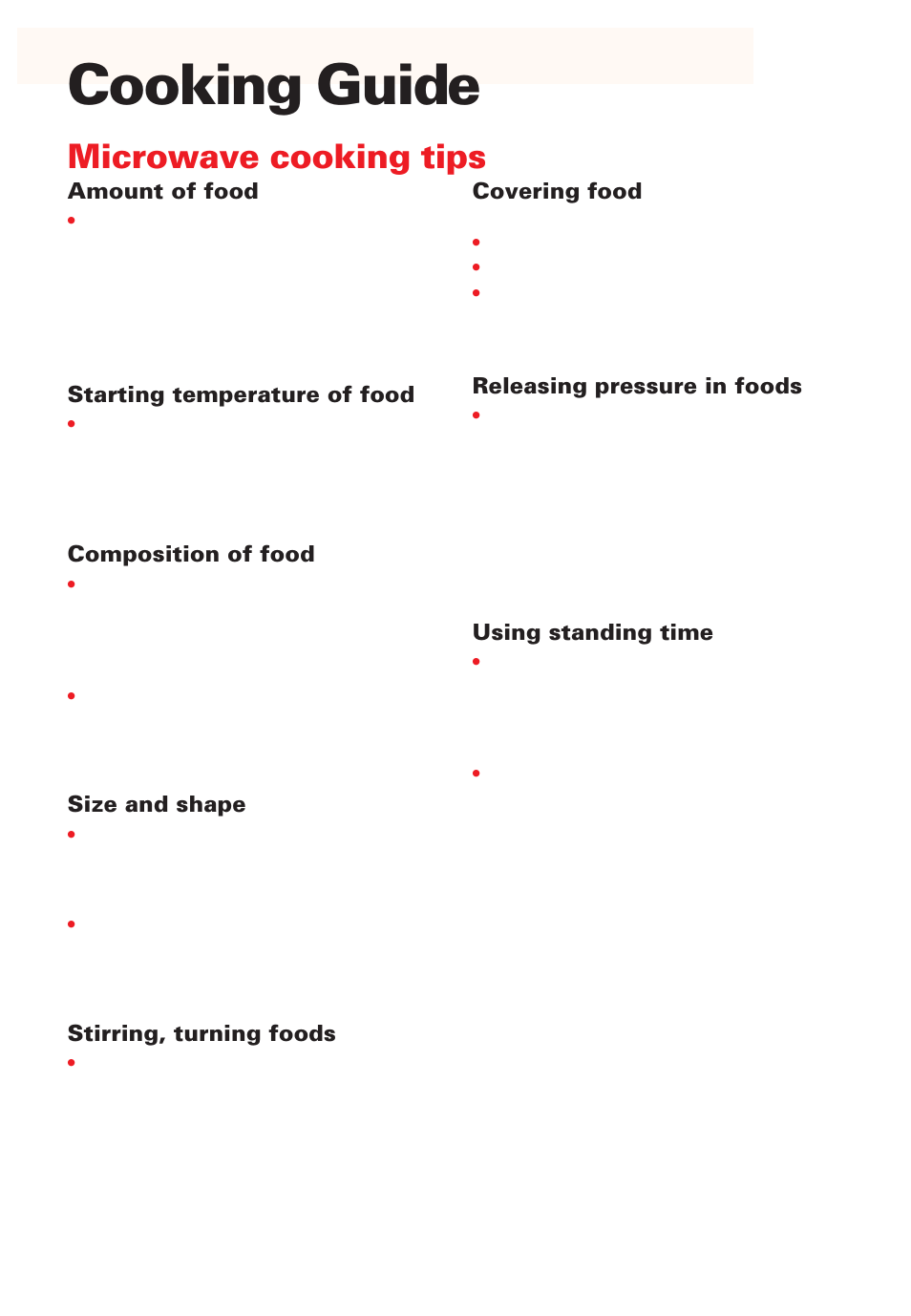 Cooking guide, Microwave cooking tips | Whirlpool YMT8066SE User Manual | Page 36 / 48