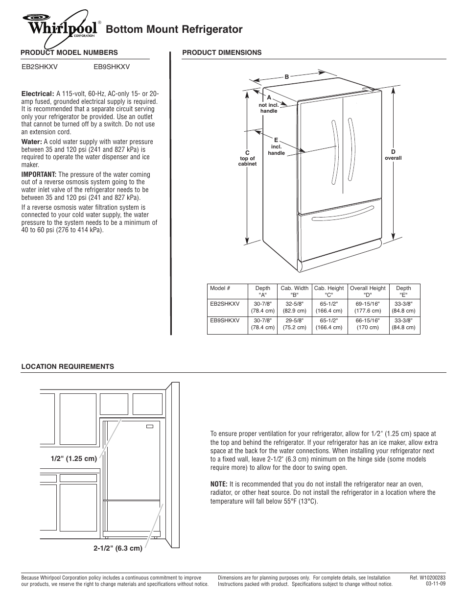 Whirlpool EB2SHKXV User Manual | 1 page