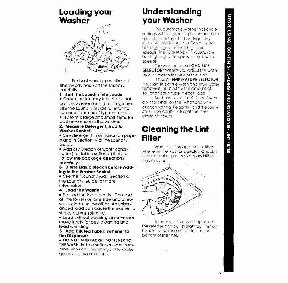 Loading your washer, Understanding your washer, Cleaning the lint filter | Whirlpool LA6400XK User Manual | Page 3 / 12