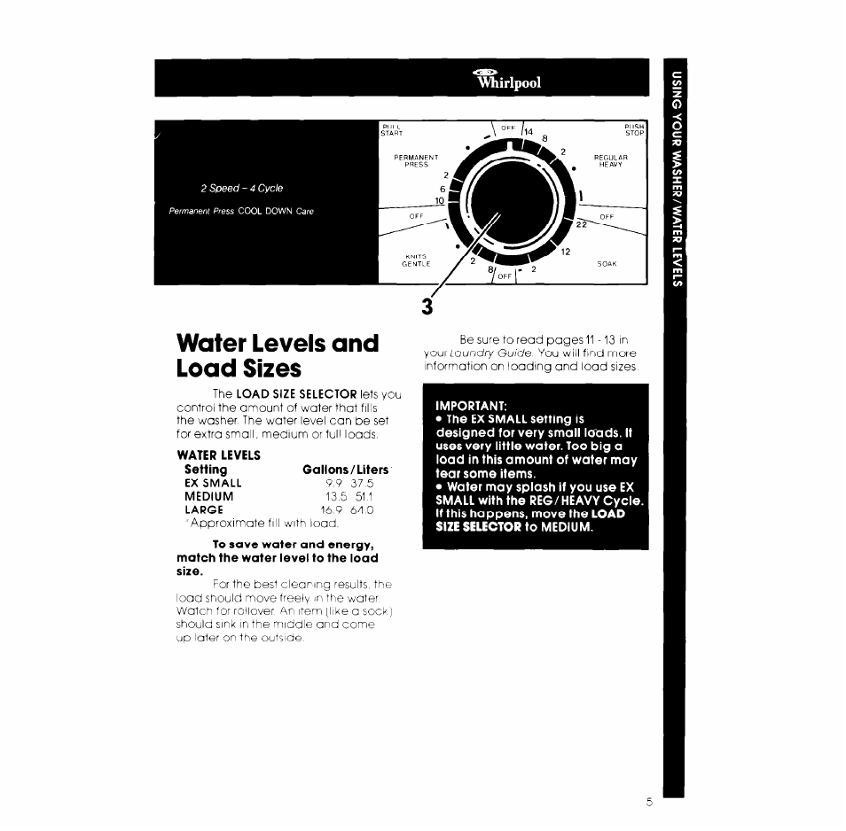 Water levels and load sizes | Whirlpool LA6400XK User Manual | Page 5 / 12