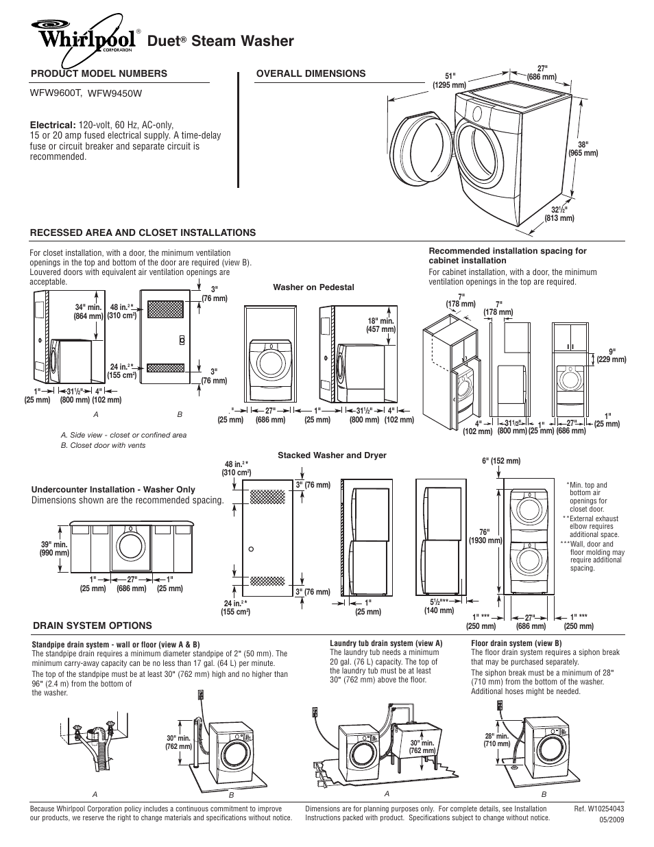 Whirlpool Duet WFW9450W User Manual | 1 page