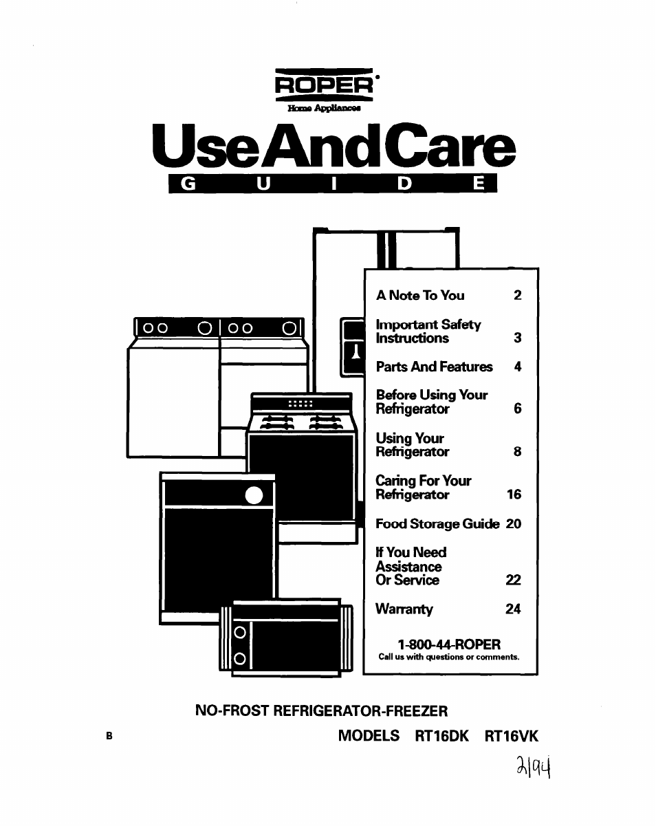 Whirlpool RT16VK User Manual | 24 pages