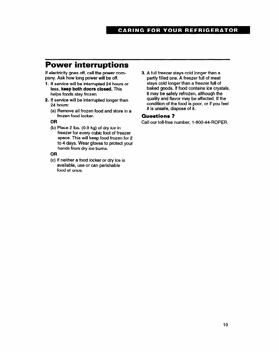 Power interruptions, Questions 7 | Whirlpool RT16VK User Manual | Page 19 / 24