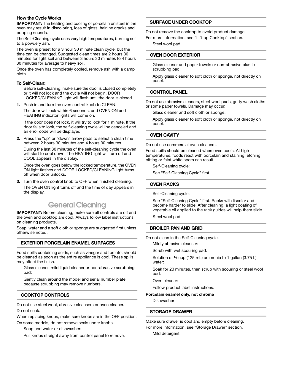 General cleaning | Whirlpool FEP320K User Manual | Page 13 / 16