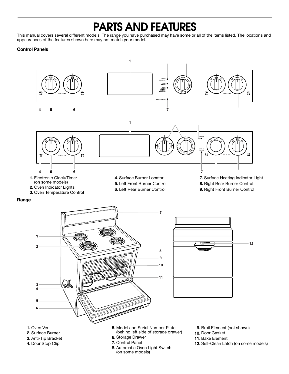 Parts and features | Whirlpool FEP320K User Manual | Page 6 / 16