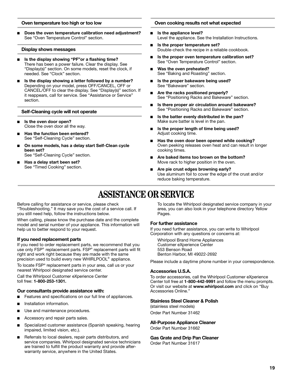 Assistance or service | Whirlpool 9762363A User Manual | Page 19 / 20