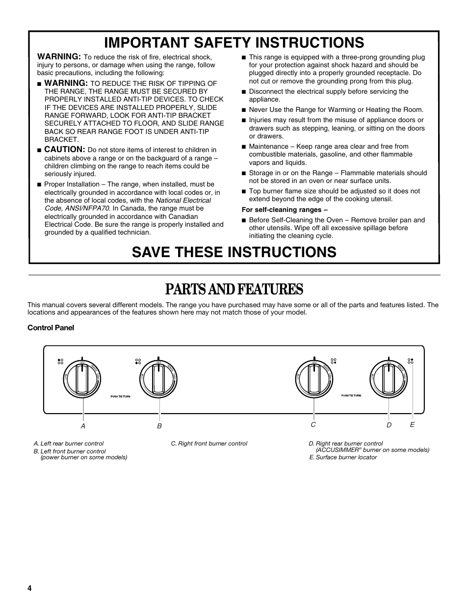 Parts and features | Whirlpool 9762363A User Manual | Page 4 / 20