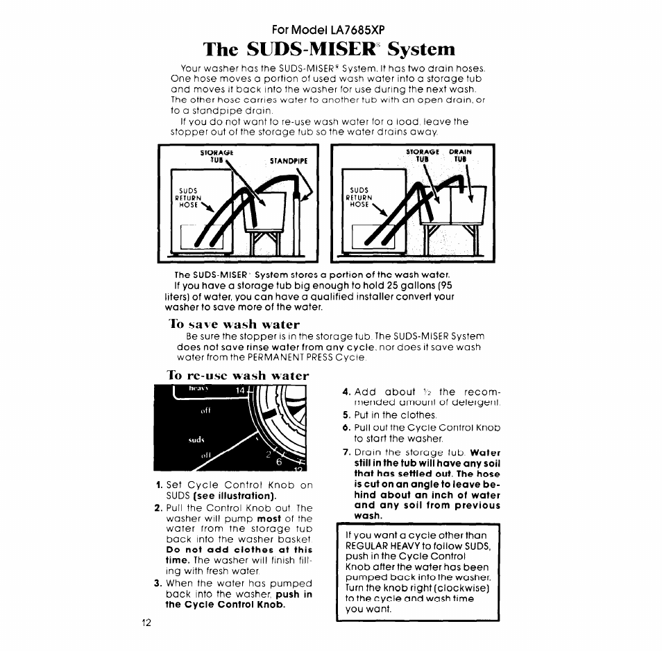 The suds-miser system | Whirlpool LA7680XP User Manual | Page 12 / 16