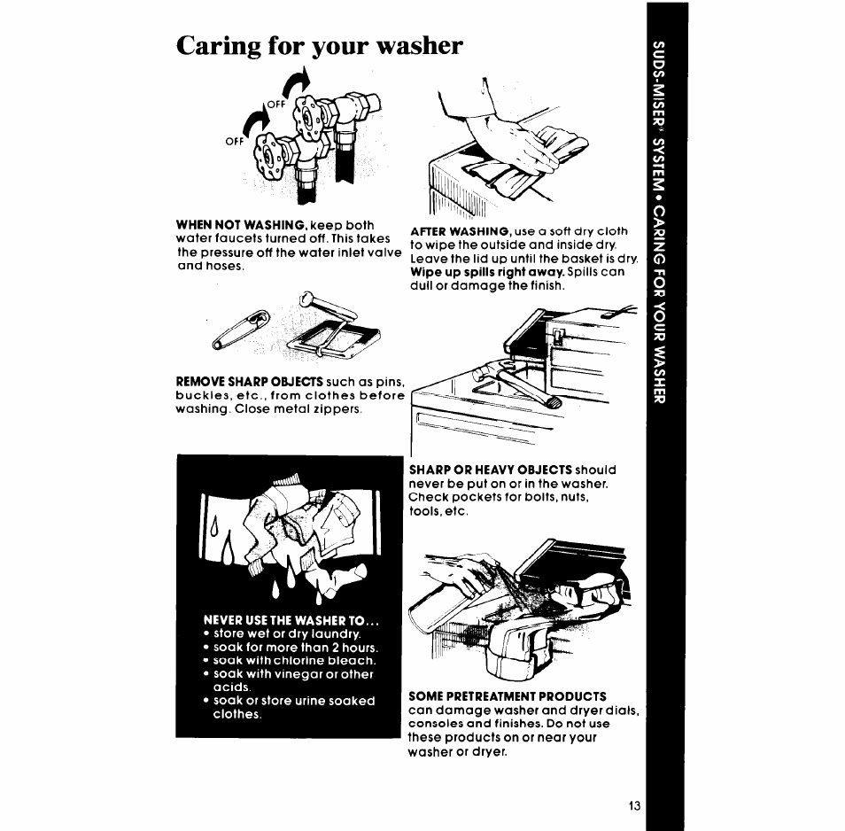 Caring for your washer | Whirlpool LA7680XP User Manual | Page 13 / 16