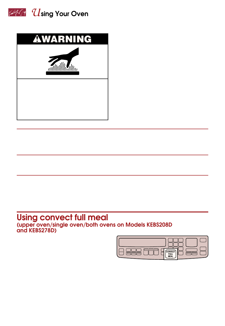 Using convect full meal, Wwarning | Whirlpool KEBS247D User Manual | Page 26 / 58