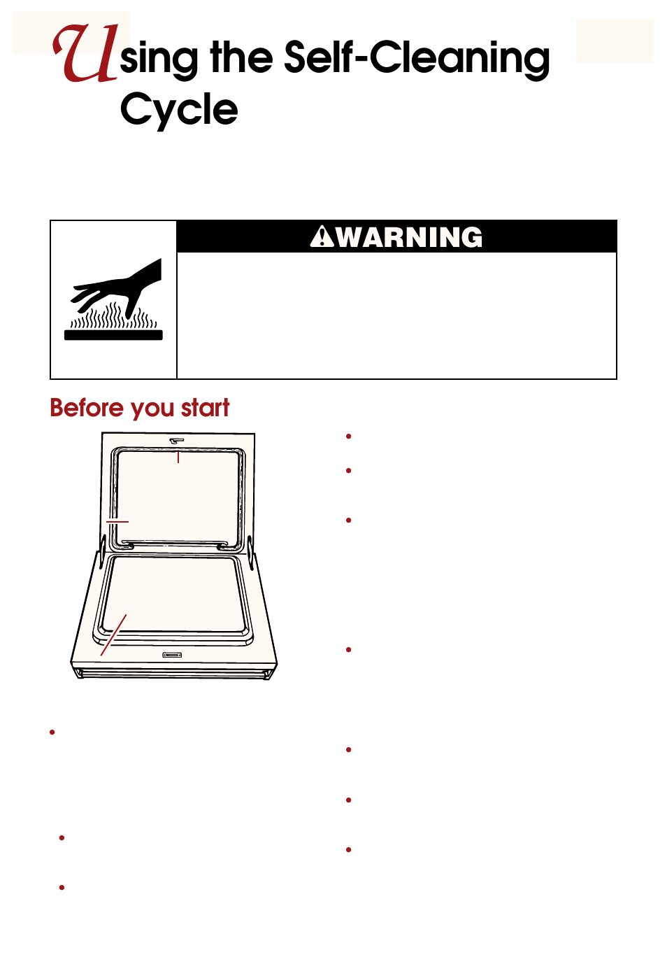 U sing the self-cleaning cycle, Sing the self-cleaning cycle, Wwarning | Before you start | Whirlpool KEBS247D User Manual | Page 47 / 58