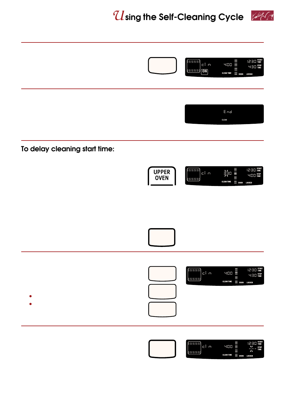 The self-cleaning cycle, Sing, Start oven | Set cleaning time (optional), Press stop time pad, Start, If you want a self-cleaning cycle other than 3, Hours. • use 2, Hours for light soil. • use 3, Hours for moderate to heavy soil | Whirlpool KEBS247D User Manual | Page 49 / 58