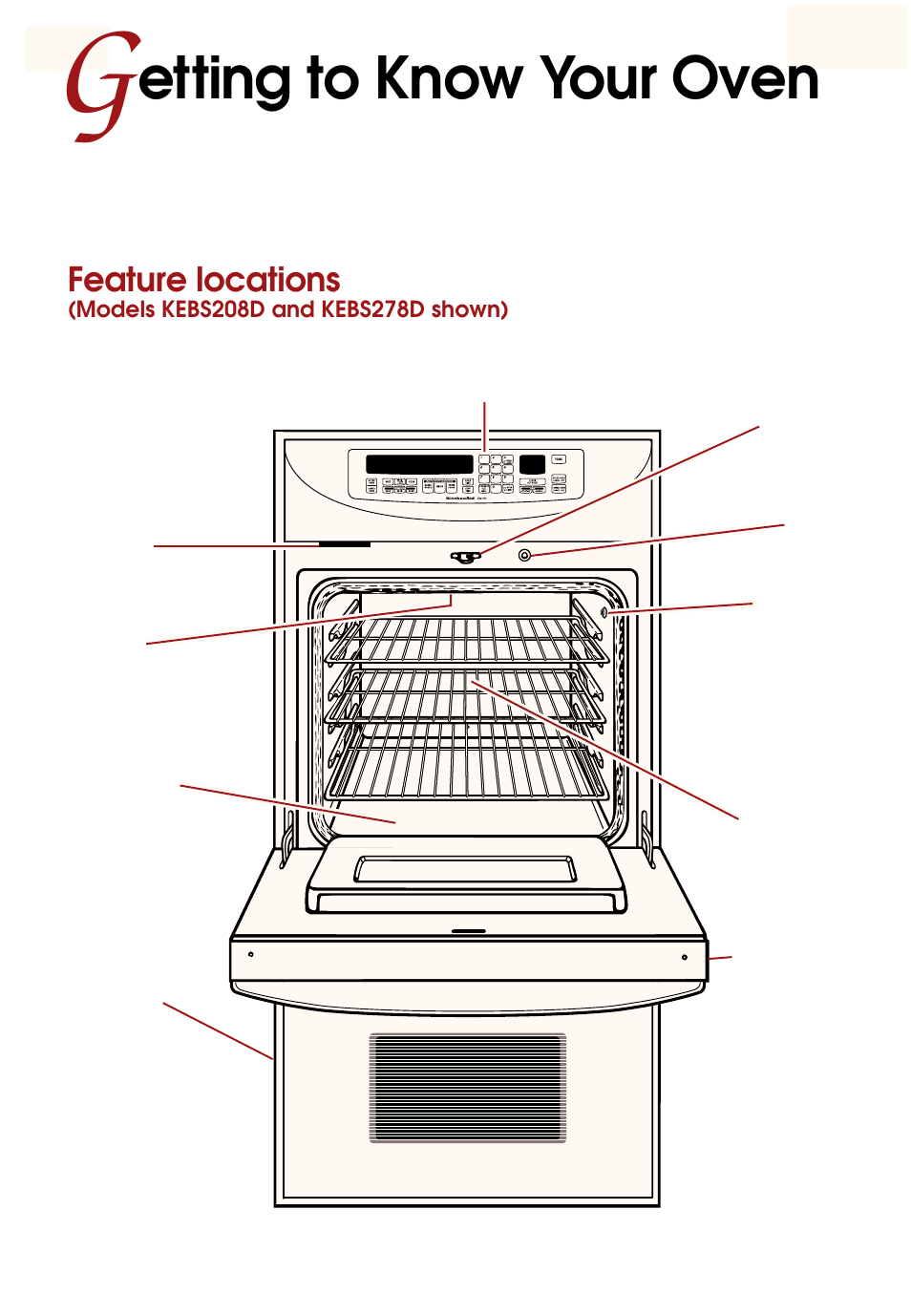 Etting to know your oven, Feature locations | Whirlpool KEBS247D User Manual | Page 6 / 58