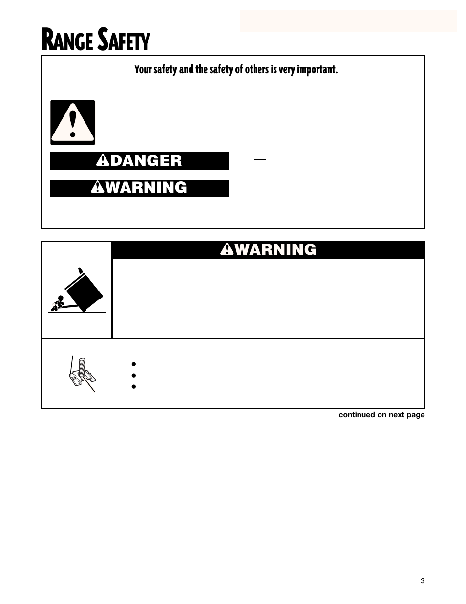 Safety, Ange, Afety | Wdanger w warning, Wwarning | Whirlpool GR399LXG User Manual | Page 3 / 46