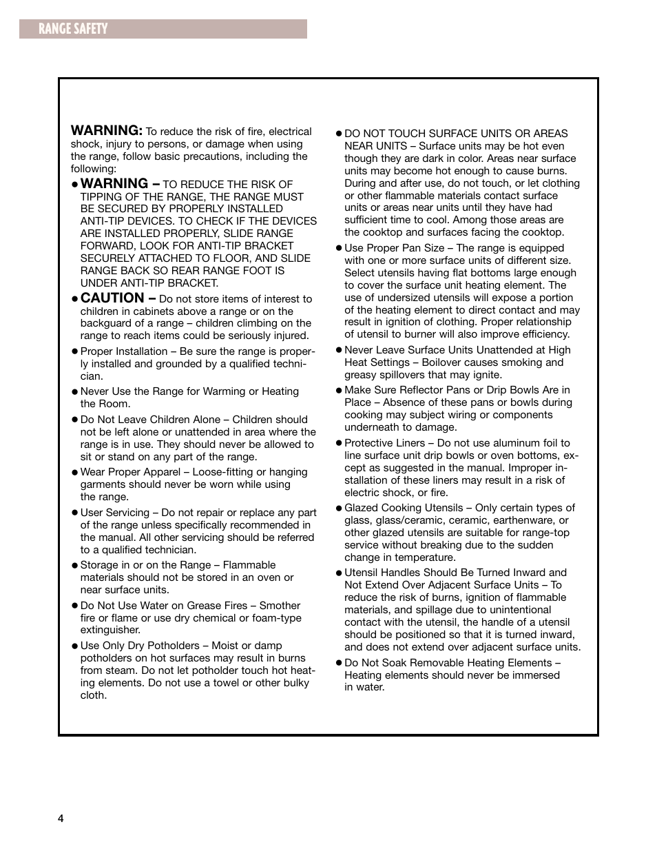 Important safety instructions, Save these instructions, Range safety | Whirlpool GR399LXG User Manual | Page 4 / 46