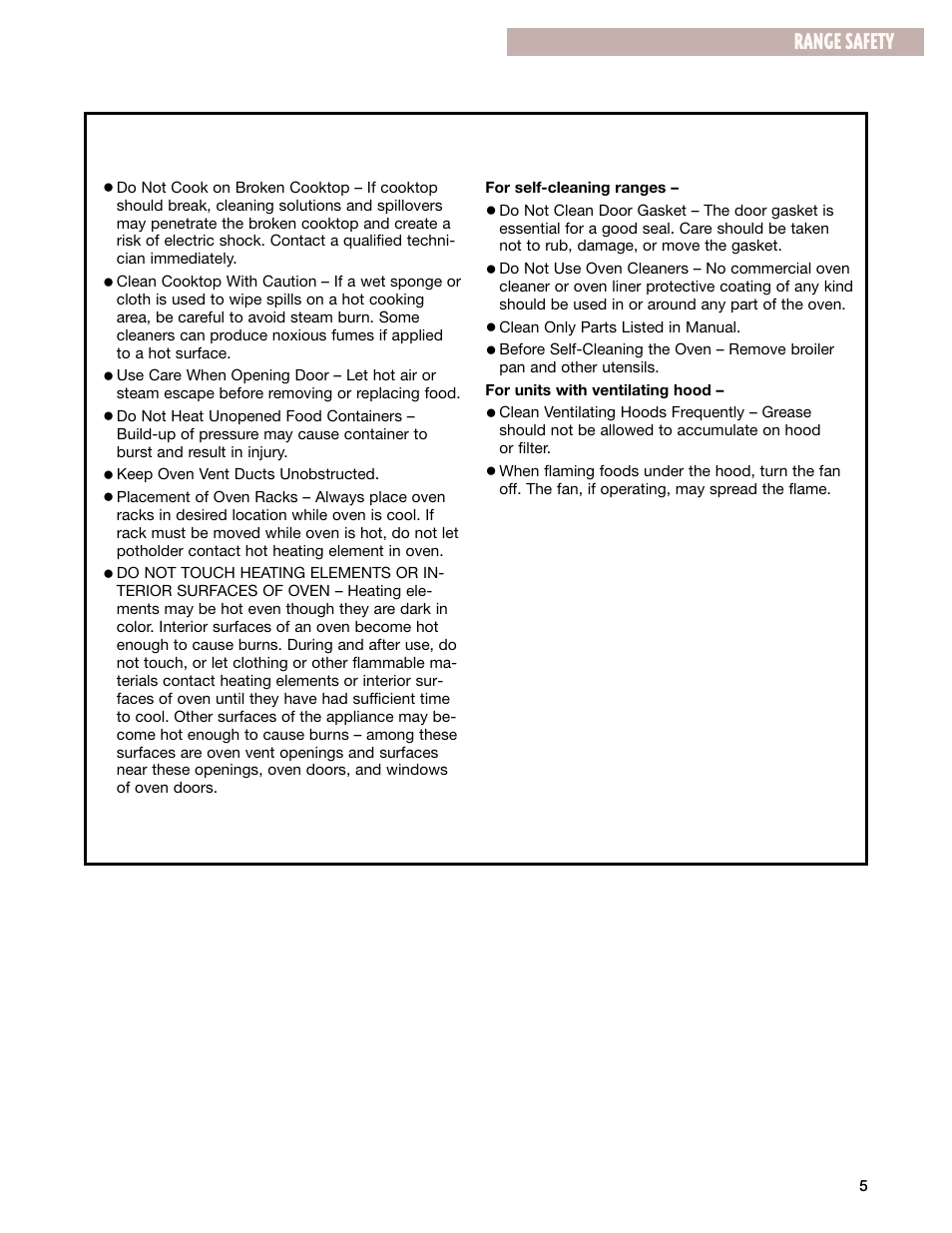 Range safety | Whirlpool GR399LXG User Manual | Page 5 / 46