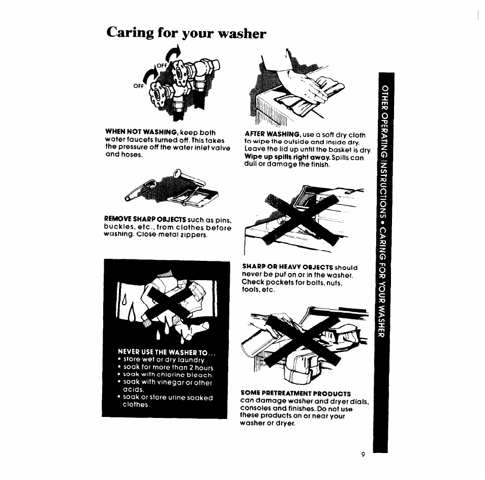 Caring for your washer | Whirlpool LA5380XM User Manual | Page 9 / 12