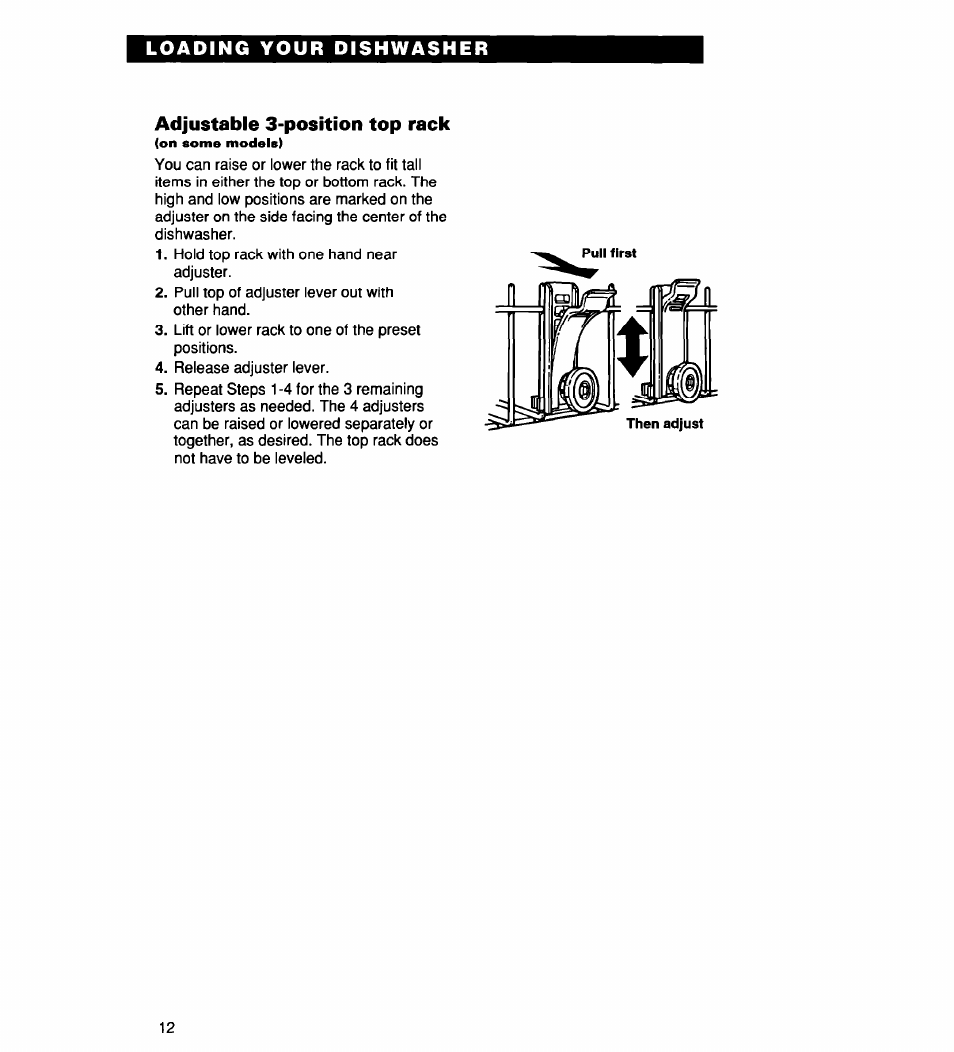 Adjustable 3-position top rack | Whirlpool 900 User Manual | Page 12 / 31